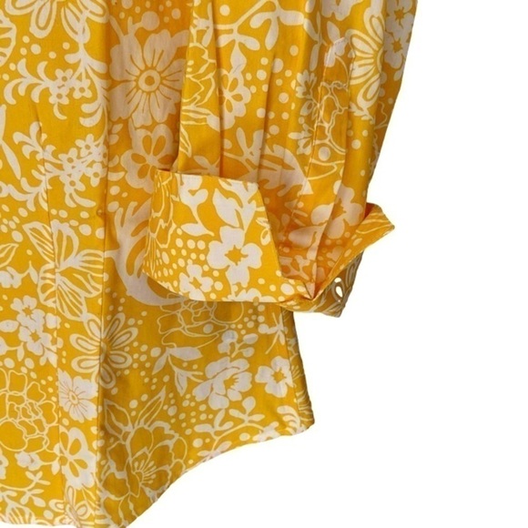 COLDWATER CREEK Top Button Up V Neck Collar Floral Yellow White Women Size M - Picture 4 of 12